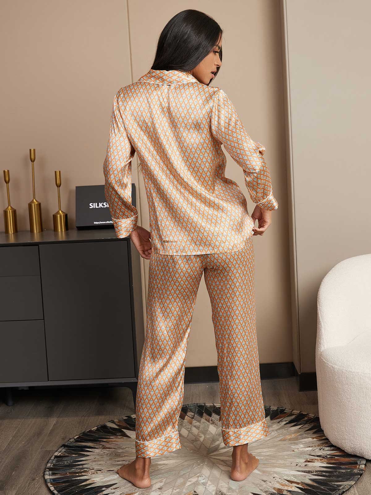 SilkSilky FR Pure Soie Manches longues Womens Pajamas Multi 002