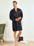 SilkSilky FR Pure Soie Trois quart Mens Robe Noir 006