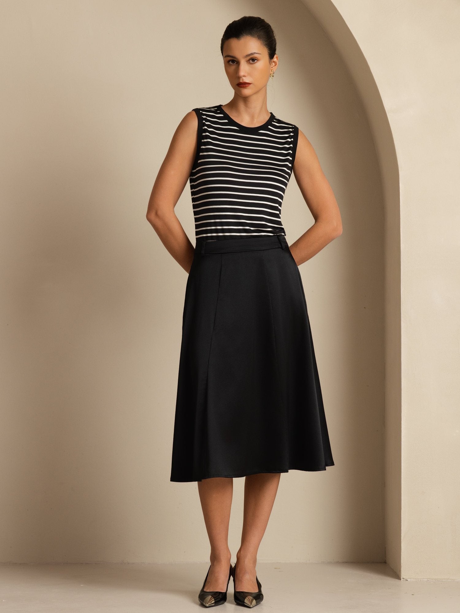 [Noir] SilkSilky-FR 19Momme Soie Skirt 003