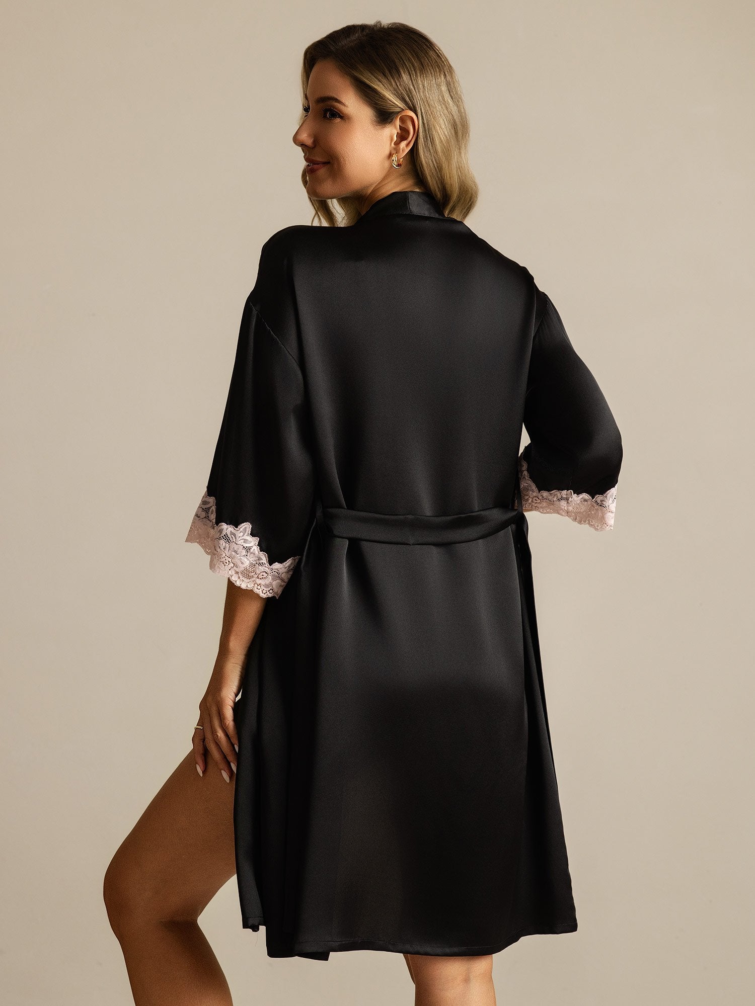 [Noir] SilkSilky-FR Soie Womens Robe 002
