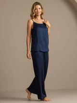 [Bleu Foncé] SilkSilky-FR 19Momme Fines Brides Encolure Dégagée Ensemble Camisole 007