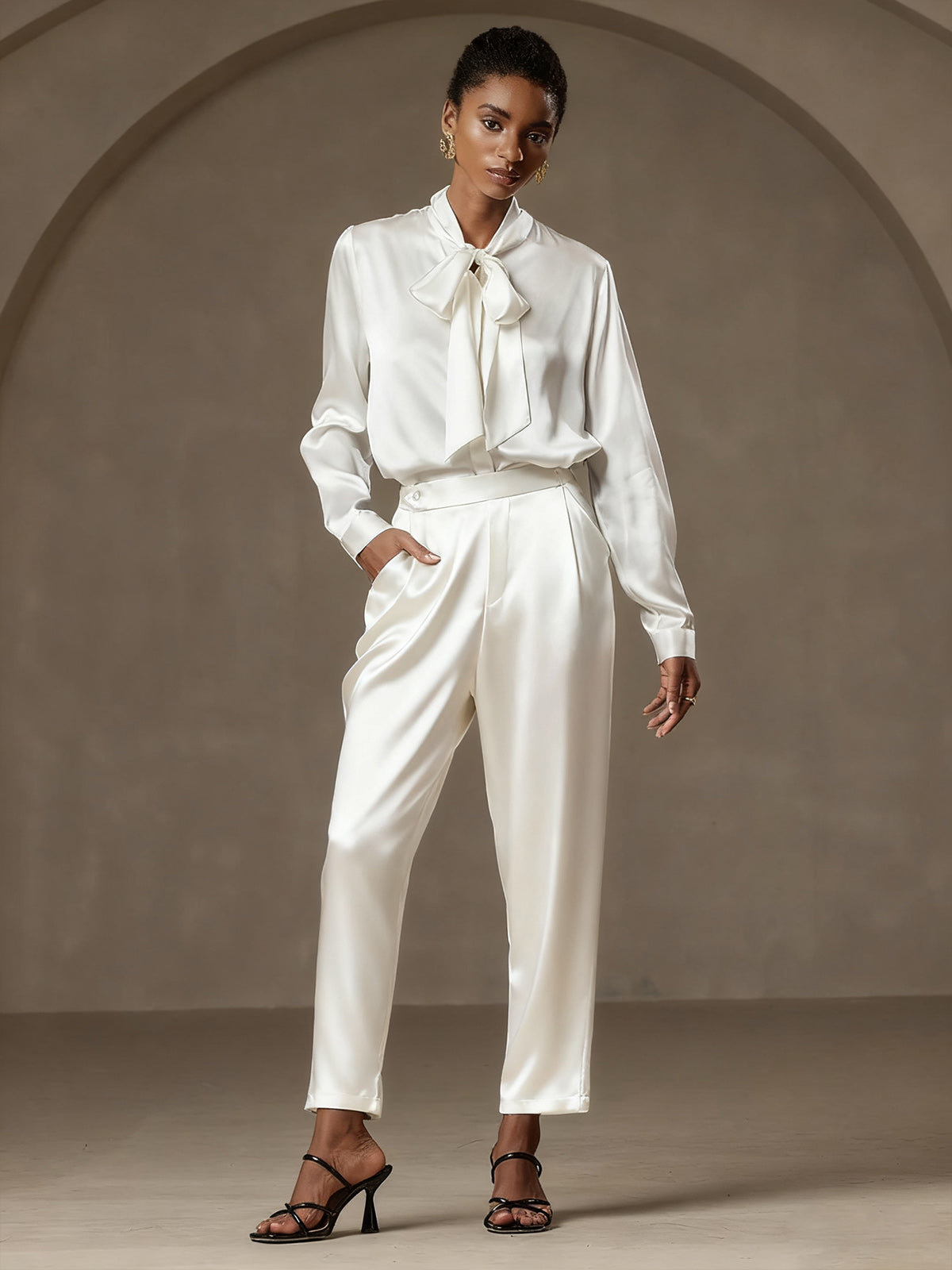 [Blanc] SilkSilky-FR 19Momme Soie Womens Pants 003