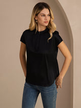 [Noir] SilkSilky-FR Short Sleeve Blouse 001