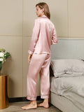 SilkSilky FR Pure Soie Manches longues Revers Femme Pyjamas Rose 002