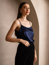[Bleu Foncé] SilkSilky-FR Spaghetti Strap Top À Fines Brides 003