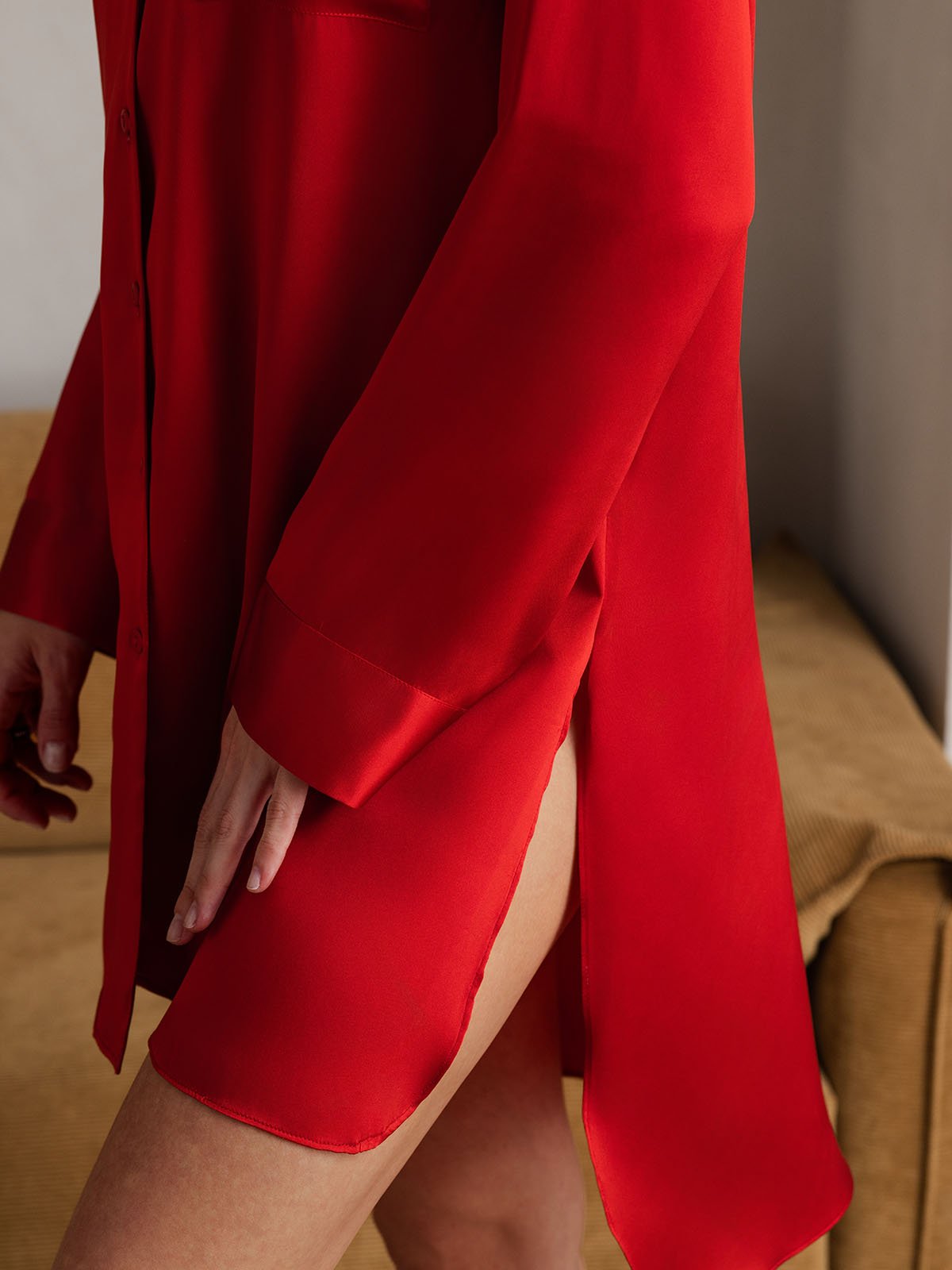 [Rouge] SilkSilky-FR Soie Col Chemise Chemises de nuit 005
