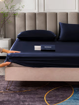 [Bleu Foncé] SilkSilky-FR 25Momme Parure de Lit Soie 006