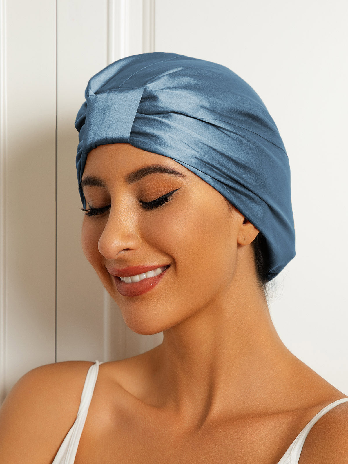 SilkSilky-FR Pure Soie Sleep Cap BleuAcier 002