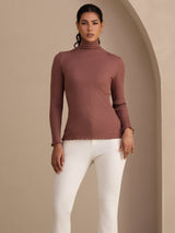 [Cameo Rose] SilkSilky-FR Long Sleeve Turtle Neck Femme T-Shirt 004