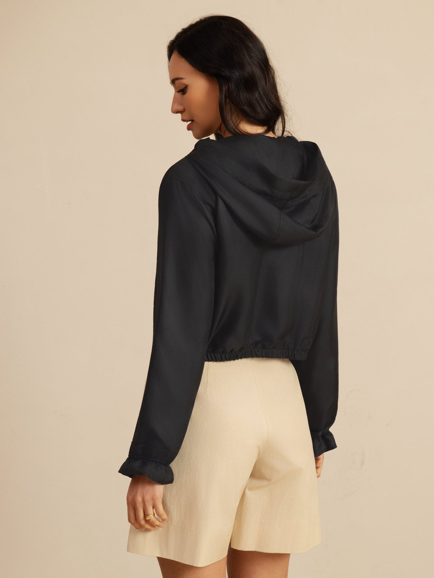 [Noir] SilkSilky-FR 18Momme Manches longues Col Haut Femme Manteaux 002