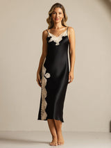 [Noir] SilkSilky-FR Sleeveless V Neck Chemises de nuit 003