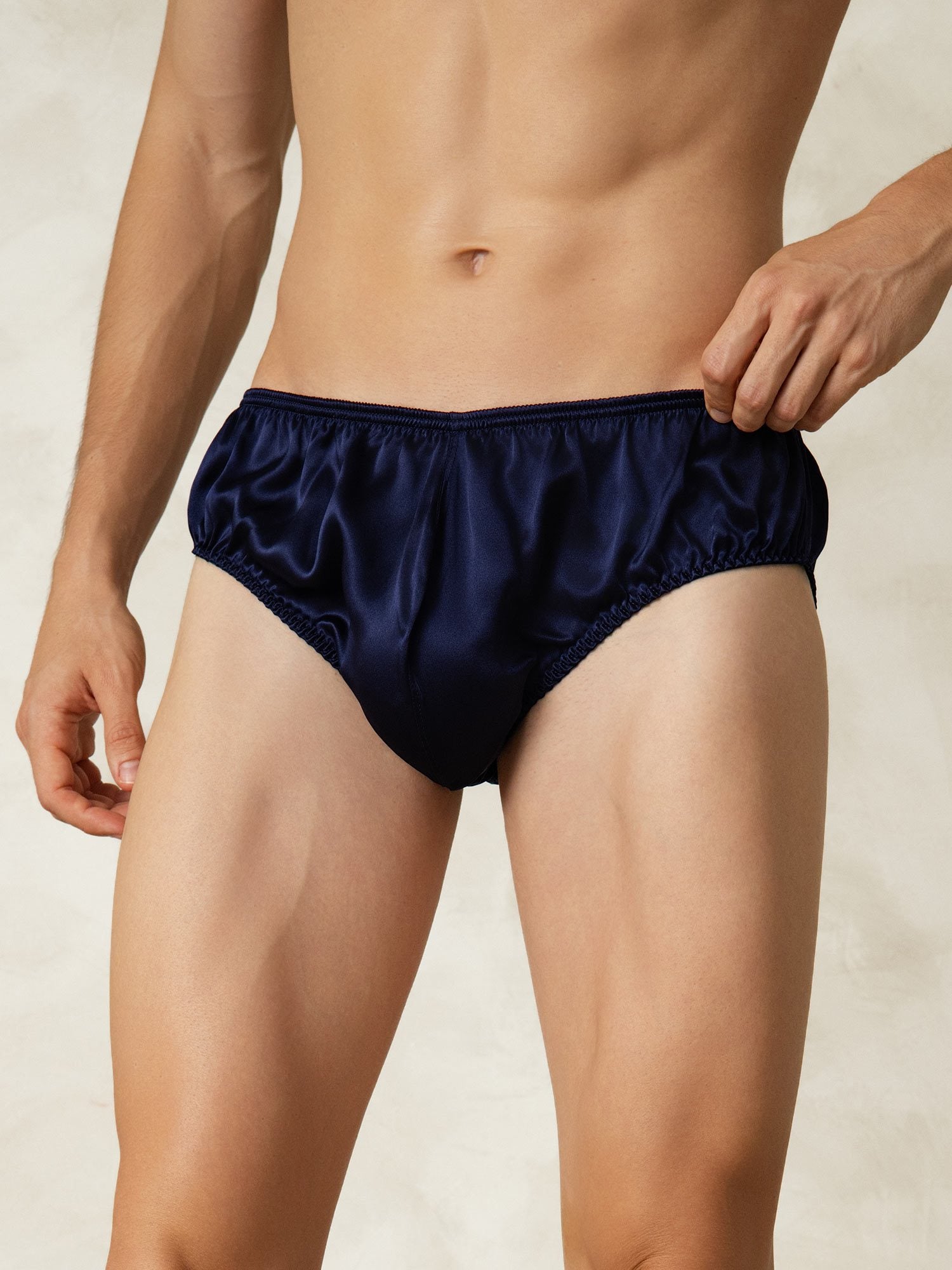[BleuFoncé] SilkSilky-FR Soie Mens Underwear 001
