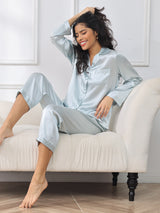 [Bleu Clair] SilkSilky-FR Long Sleeve Lapel Collar Femme Pyjamas 001