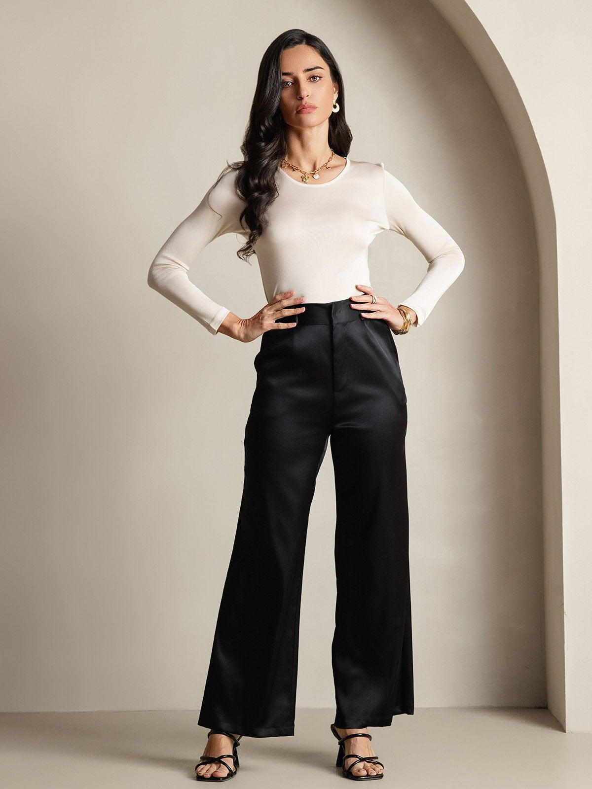 [Beige] SilkSilky-FR Soie Col Rond Femme T-Shirt 008