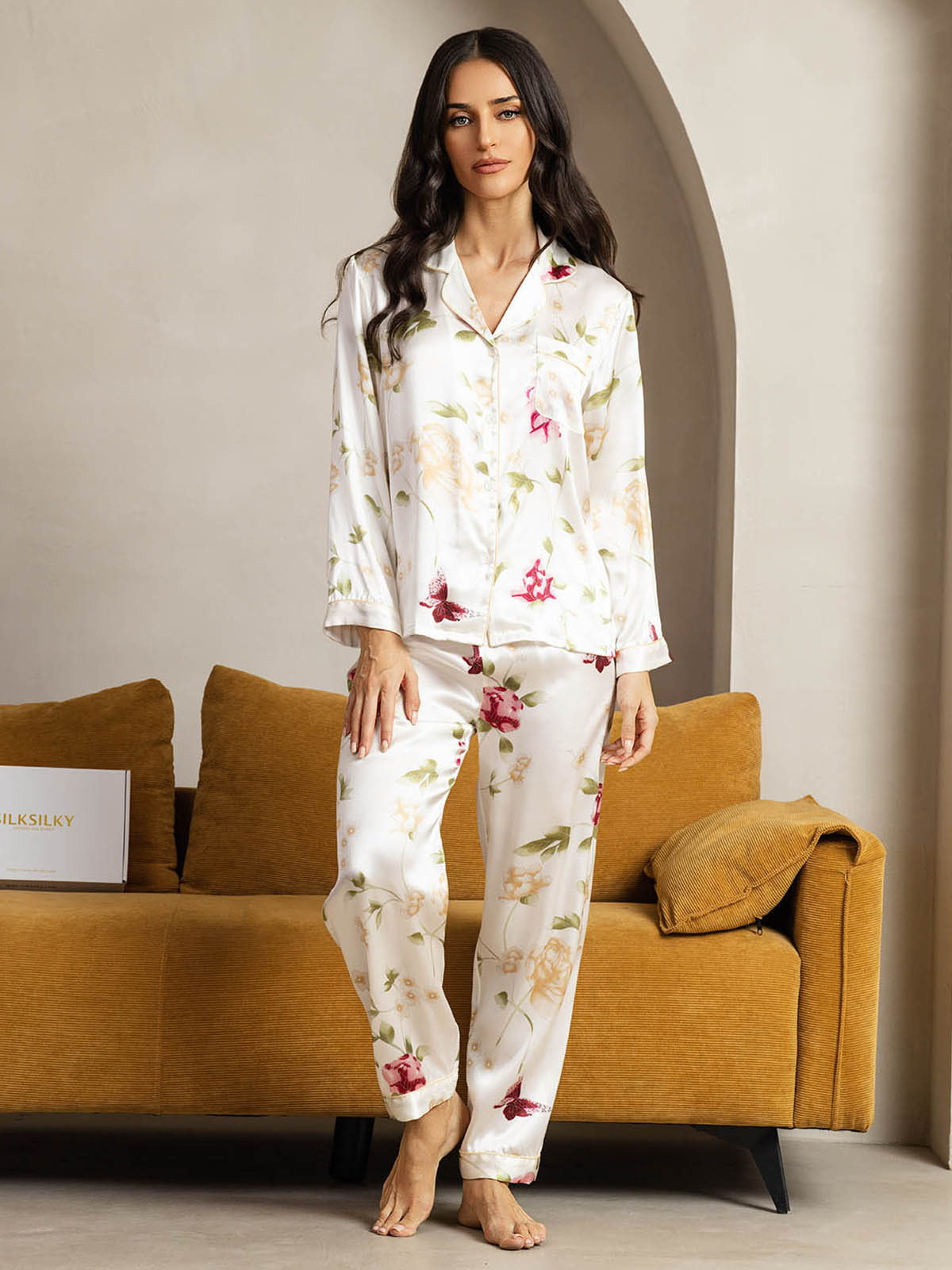 [Fleur Ivoire] SilkSilky-FR Pure Soie Womens Pajamas 001
