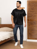 SilkSilky FR Pure Soie Manches courtes Col Rond Homme T Shirt Noir 003