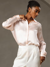 [Rose] SilkSilky-FR 19Momme Manches longues Col à Revers Femme Chemise 005