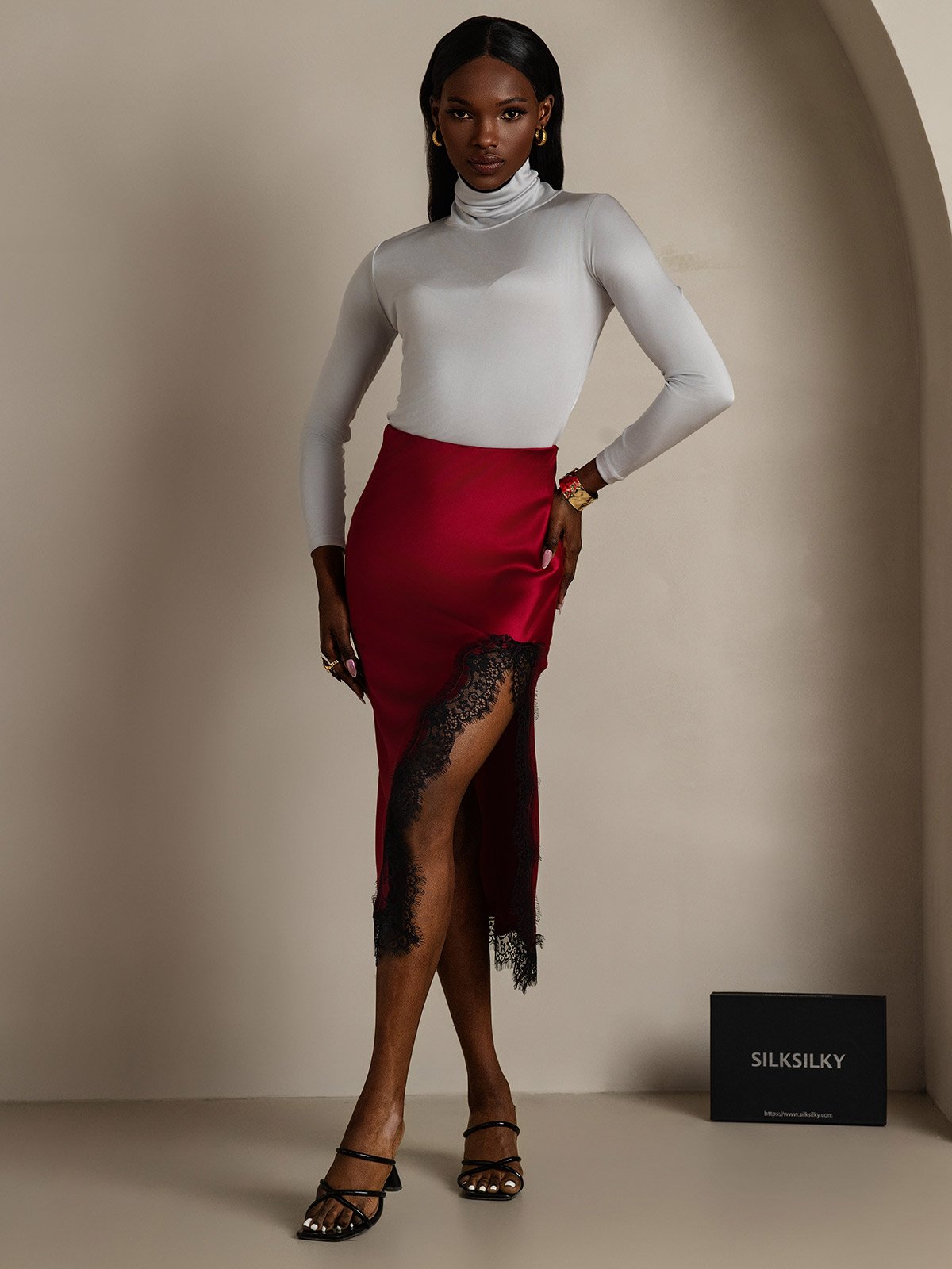 SilkSilky-FR 19Momme Soie Skirt RougeVineux 001