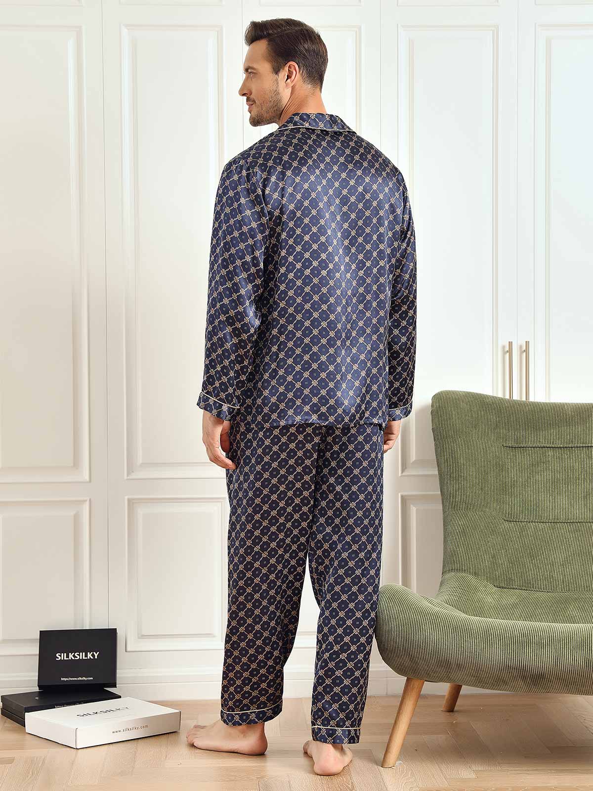 [Chaîne Marine] SilkSilky-FR 19Momme Pure Soie Mens Pajamas 003