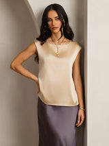 [Champagne] SilkSilky-FR Cap Sleeve Round Neck Femme T-Shirt 001