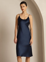 [Bleu Foncé] SilkSilky-FR Sleeveless Col en U Robes 006