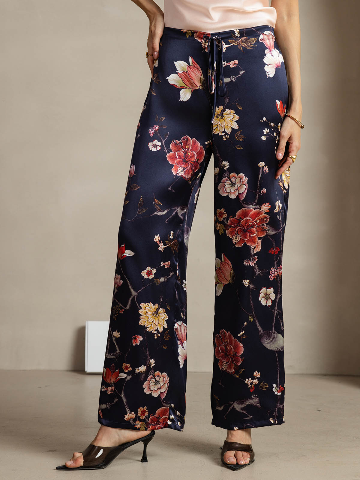[Floral Marine] SilkSilky-FR 19Momme Soie Womens Pants 001