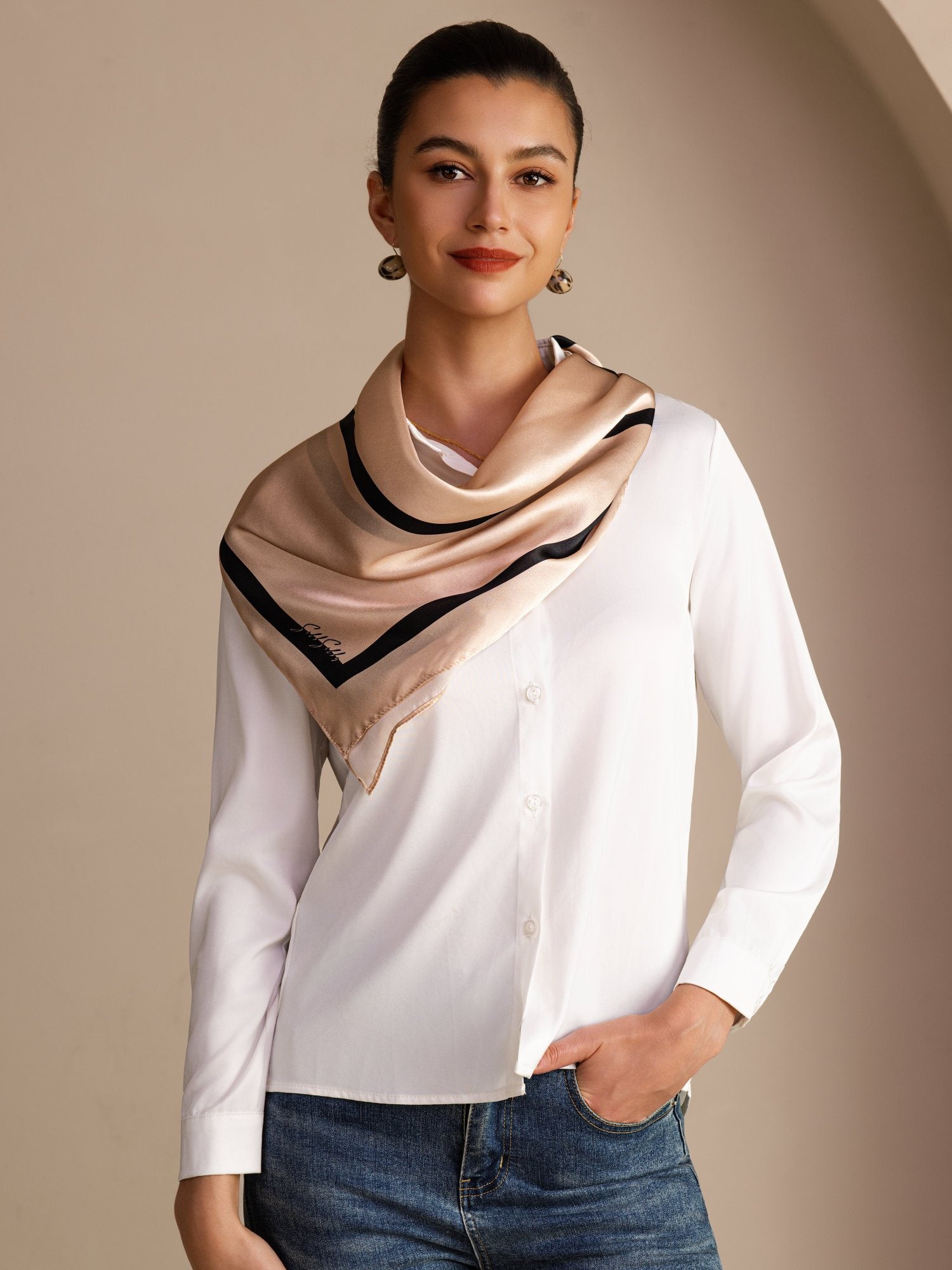[Carré Beige] SilkSilky-FR Écharpes 002