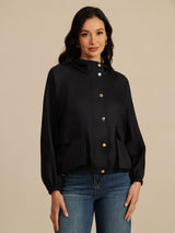 [Noir] SilkSilky-FR Manches longues Col Haut Femme Manteaux 005