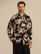 [Dragon Noir] SilkSilky-FR Long Sleeve Lapel Collar Homme Chemise 001