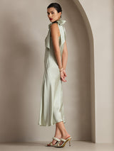[Vert Clair] SilkSilky-FR Sleeveless Tie Neck Robes 004