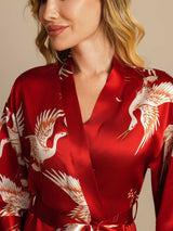 [Rouge Foncé] SilkSilky-FR 3/4 Sleeve Femme Peignoir 004