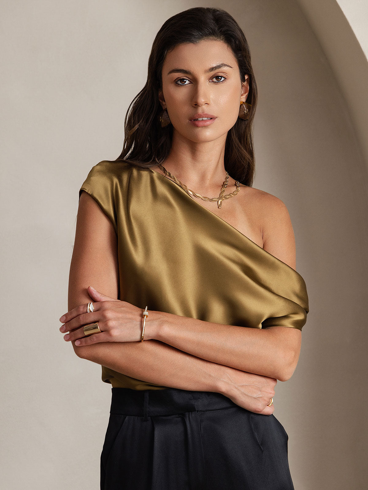 [Brun] SilkSilky-FR 19Momme Soie Womens T-Shirt 003