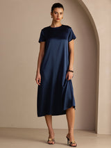 [Bleu Foncé] SilkSilky-FR Short Sleeve Crew Neck Robes 003