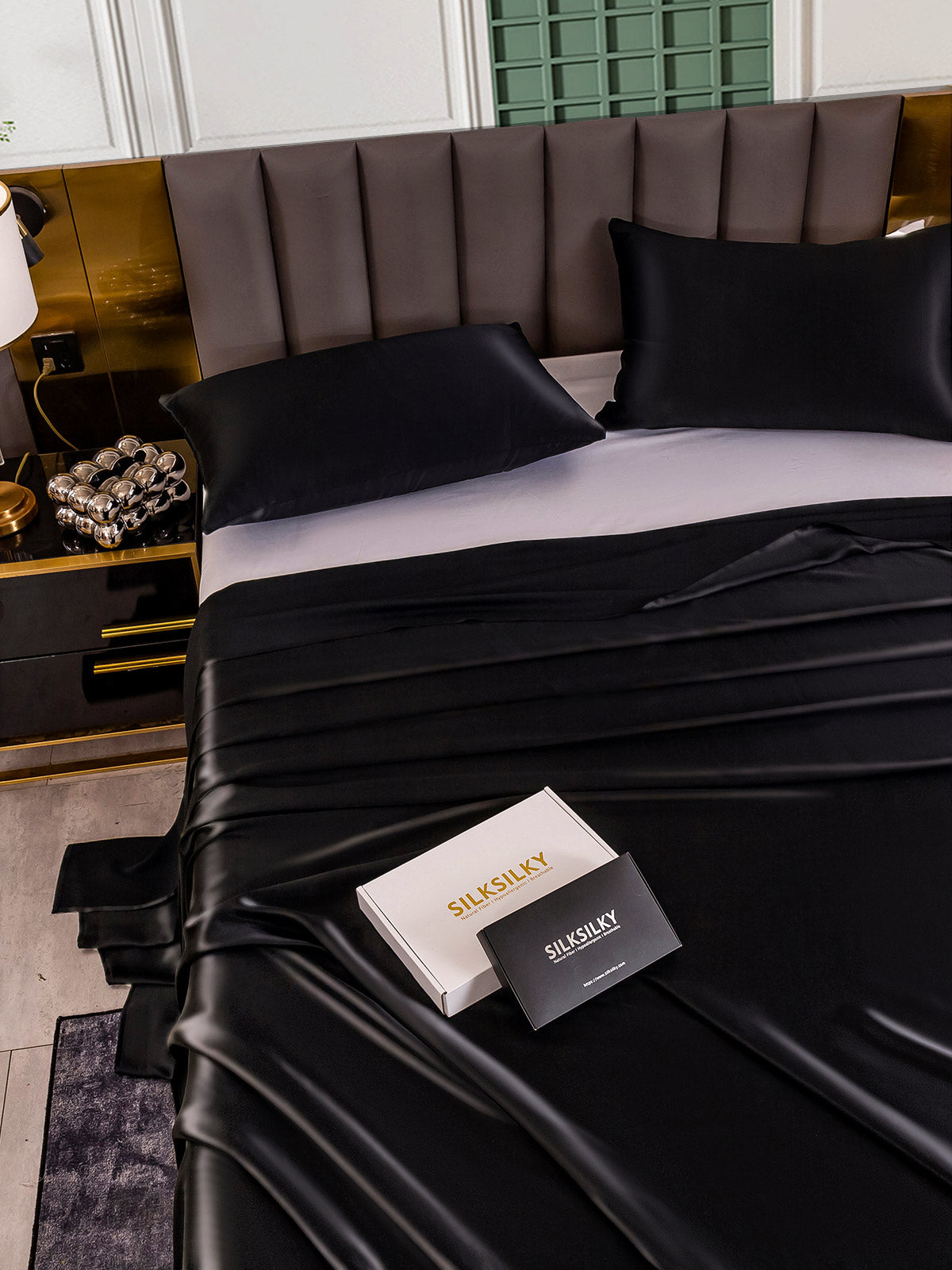 [Noir] SilkSilky-FR 25Momme Pure Soie Bedding Set 005