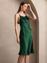 [Vert Foncé] SilkSilky-FR Fines Brides Encolure Dégagée Robes 003
