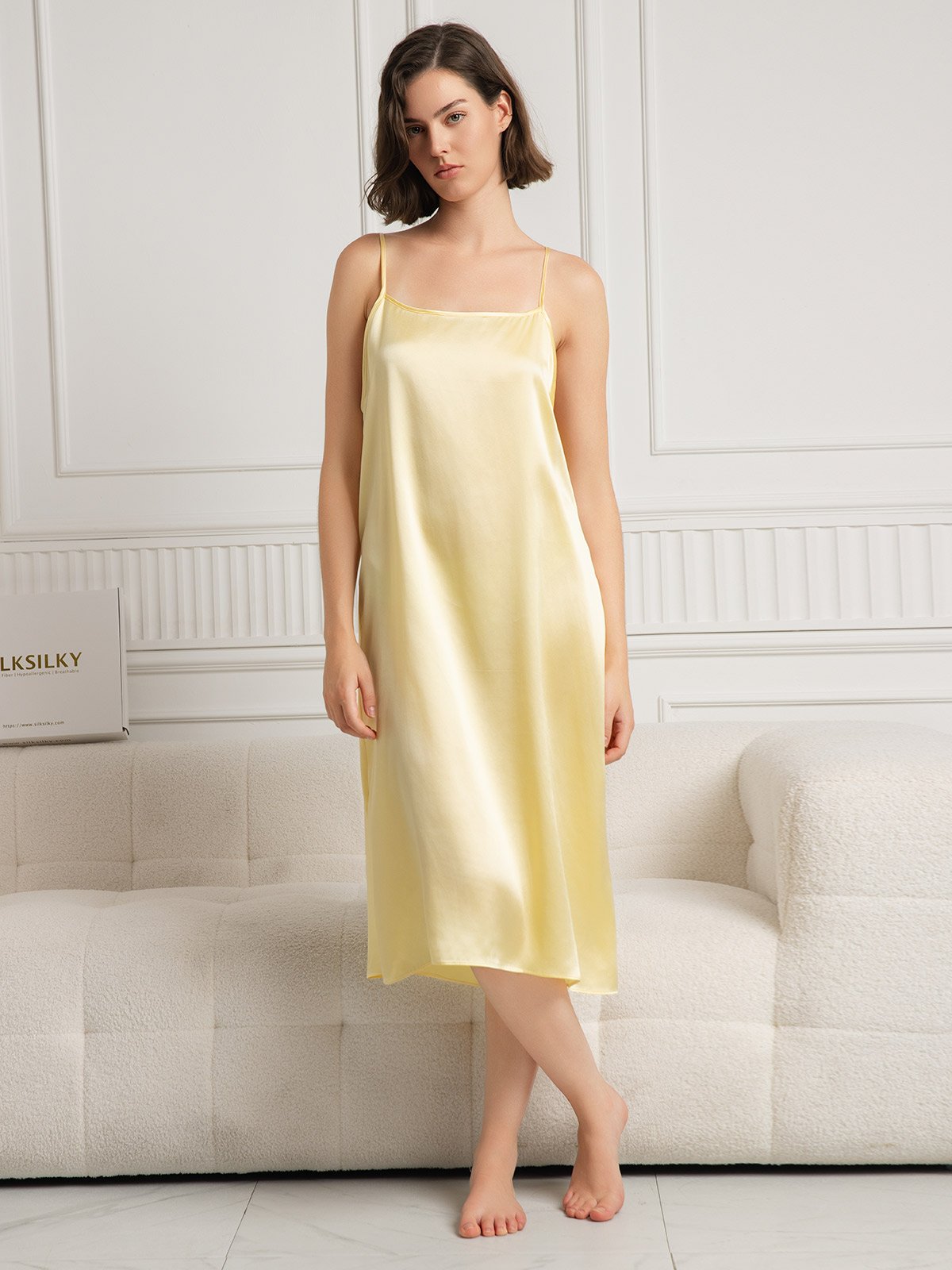 [Jaune Clair] SilkSilky-FR 19Momme Soie Dress 001