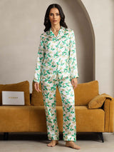 [Floral Vert] SilkSilky-FR Pure Soie Womens Pajamas 002,