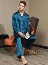 [Bleu Royal] SilkSilky-FR Manches longues Col Cranté Homme Pyjamas 006