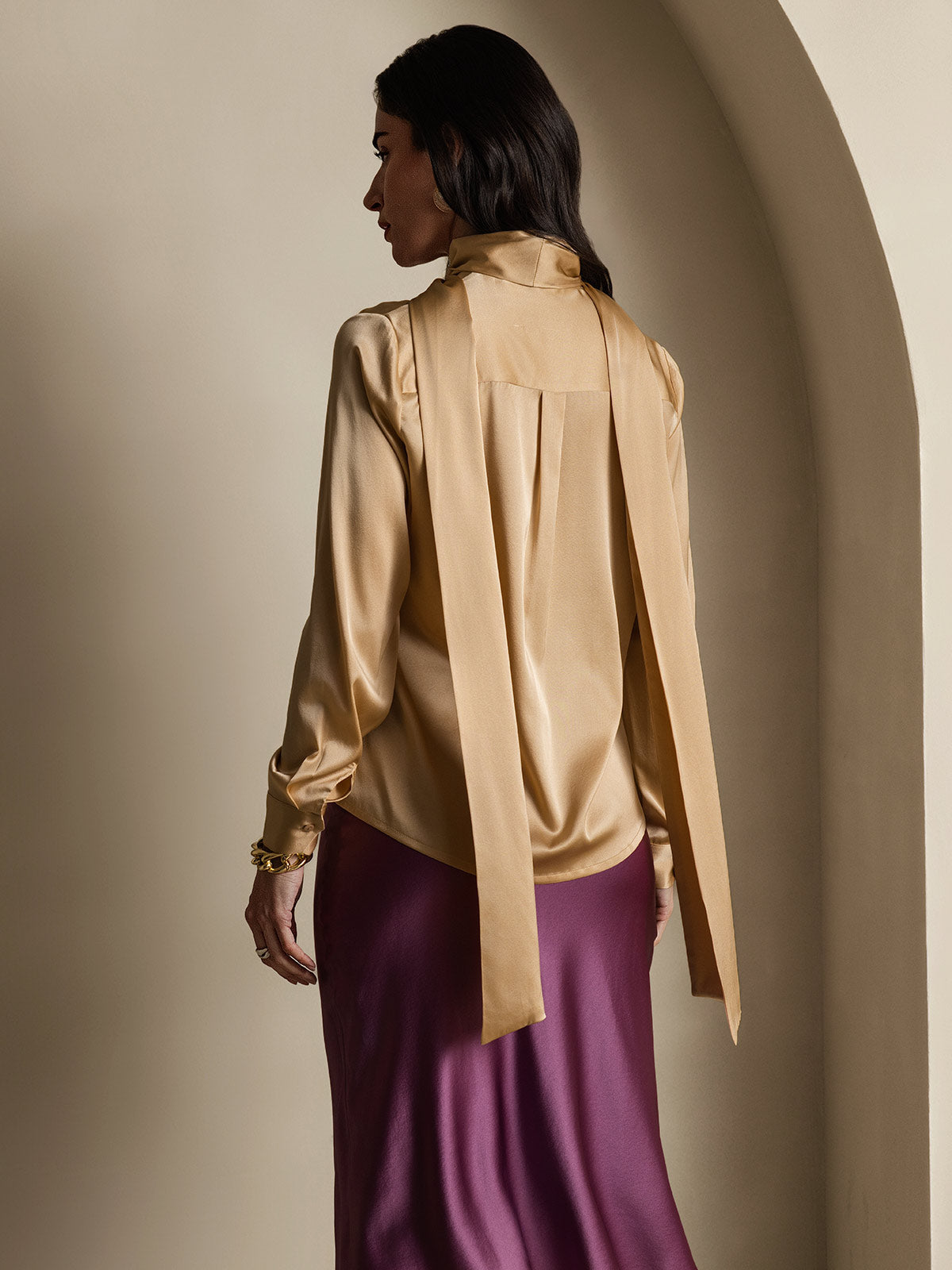 [Champagne] SilkSilky-FR 19Momme Soie Manches longues Blouse 002