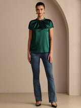 [Vert Foncé] SilkSilky-FR Short Sleeve Blouse 005