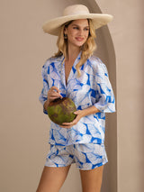 [Feuille de Glace] SilkSilky-FR Short Sleeve Notch Collar Femme Pyjamas 001