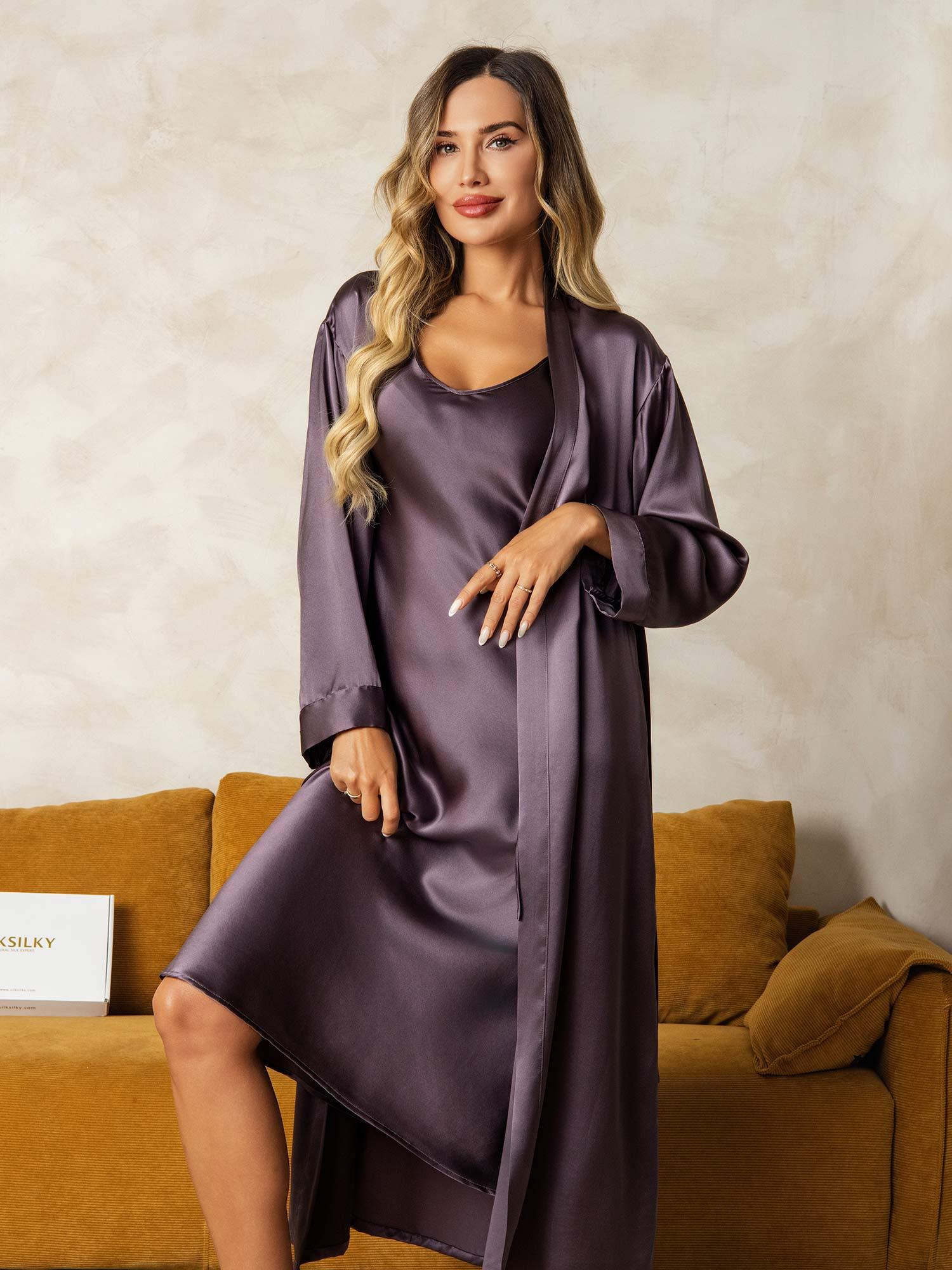 [GrisPourpre] SilkSilky-FR Soie Nightgown&Robe Set 003