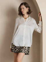 [Blanc] SilkSilky-FR Long Sleeve Lapel Collar Femme Chemise 003