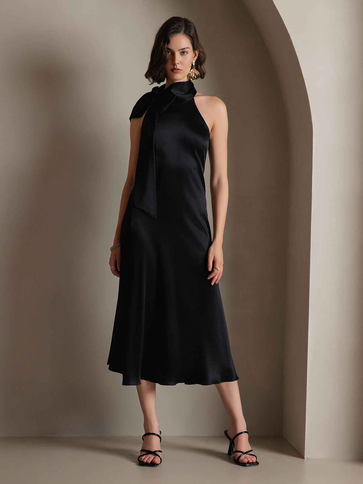 [Noir] SilkSilky-FR 19Momme Soie Dress 008