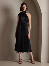 [Noir] SilkSilky-FR Sleeveless Tie Neck Robes 008