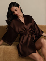 [Café] SilkSilky-FR 3/4 Sleeve Femme Peignoir 009