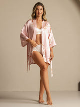 [Rose] SilkSilky-FR 3/4 Sleeve Femme Peignoir 006