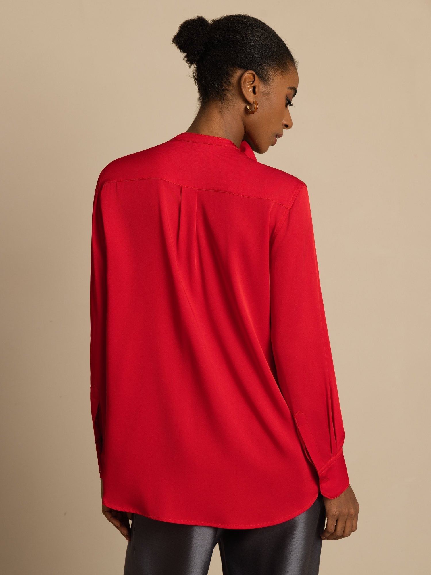 [RougeVineux] SilkSilky-FR 19Momme Soie Manches longues Col Montant Blouse 002