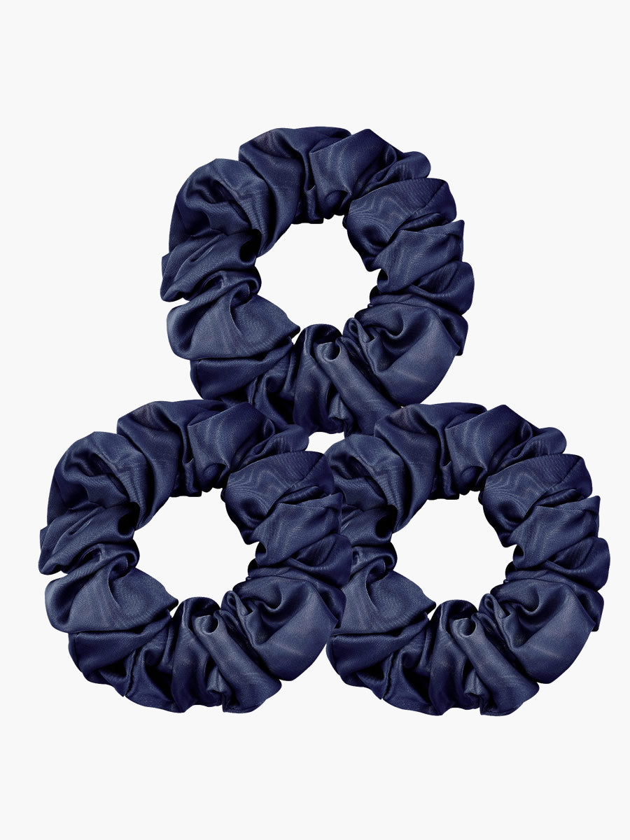 SilkSilky-FR 19Momme Pure Soie Scrunchie BleuFoncé 002