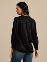 [Noir] SilkSilky-FR 19Momme Long Sleeve Round Neck Blouse 002